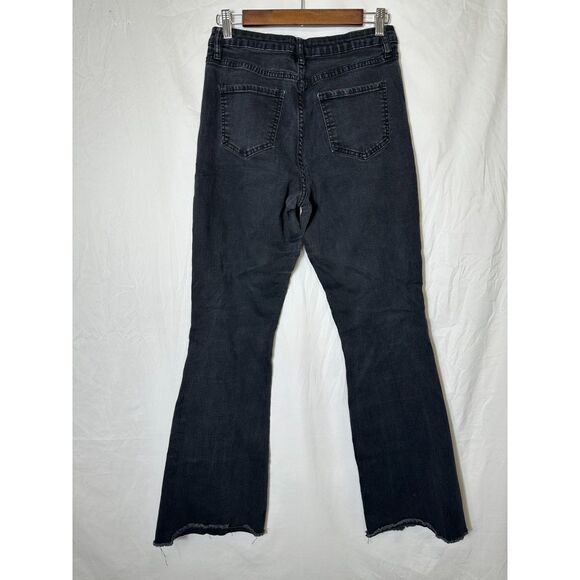 YMI Women's Black Denim Mid Rise Stretch Flared Raw Hem Jeans Size 11/30 - Picture 5 of 5